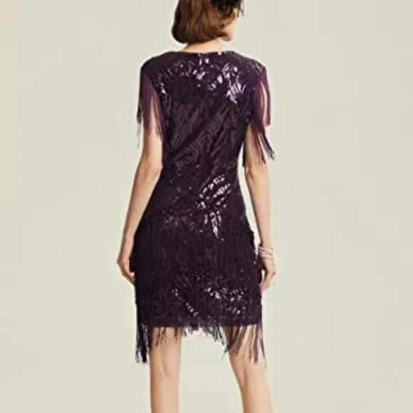 BABEYOND 1920s Flapper Long Fringed Gatsby Dress Roaring 20s Sequins Dress - Picture 2 of 4